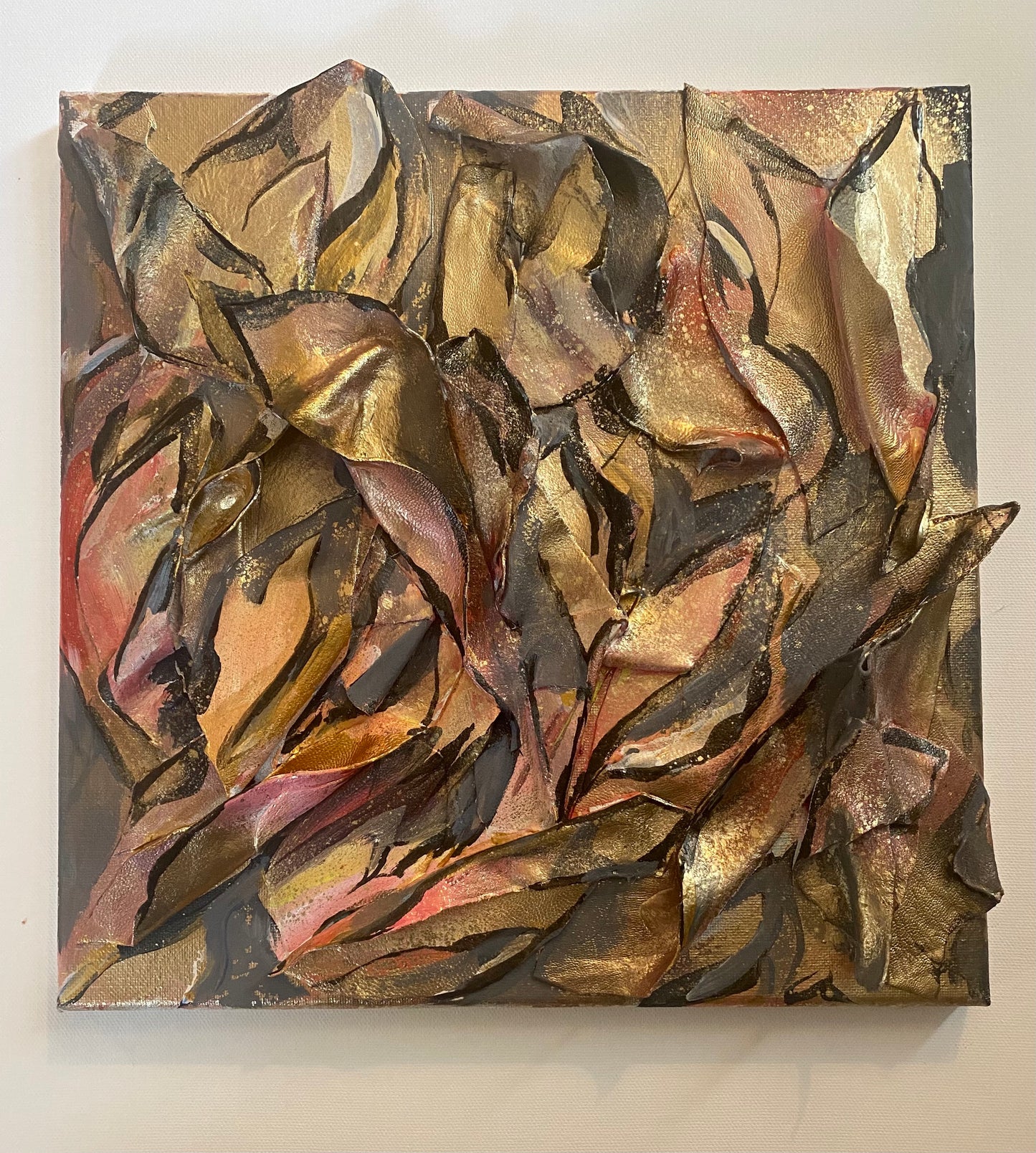 Glory Rising mixed media on 12x12in canvas (Leather series)