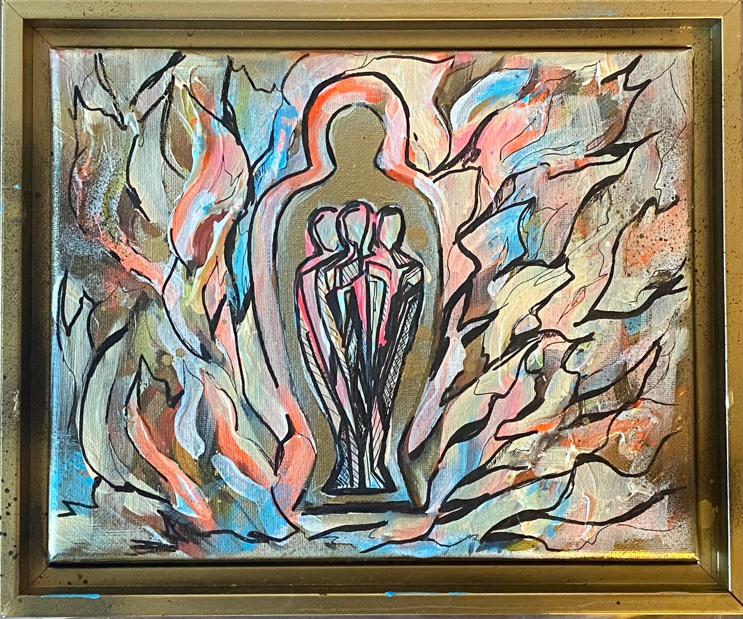 "Inside His Strength" (Mixed media on 9.5x11.5 canvas, set in floater frame)