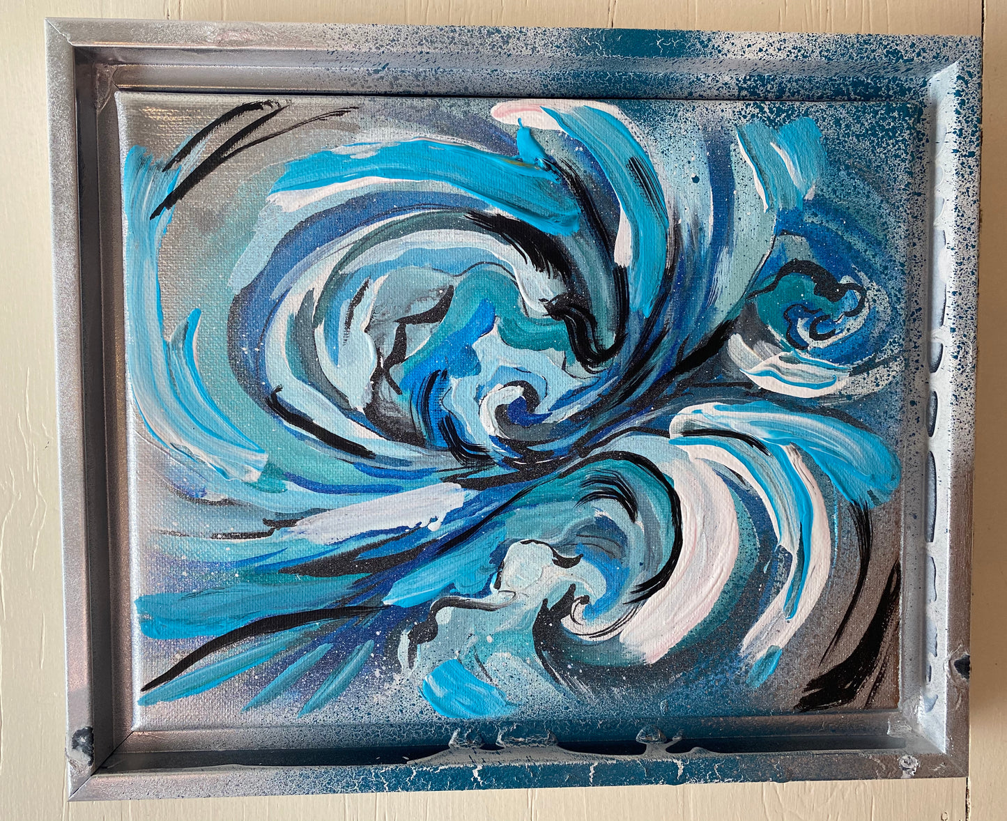"Joining, Multiplying Waves" (9.5 x 11.5in) Canvas set in floater frame