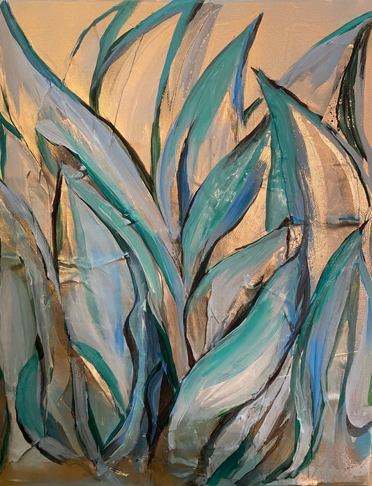 "Blue Agave" (Mixed media, leather series 20x24)