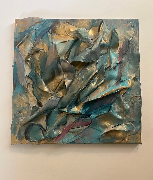 Glory Rising mixed media on 12x12in canvas (leather series)