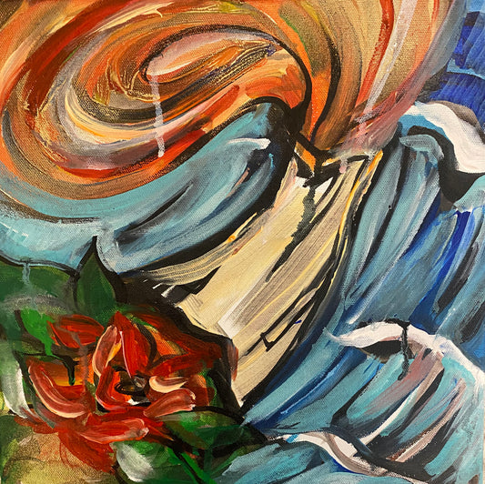 "Increase is filling your horn!" (Mixed media on 12x12 in canvas)