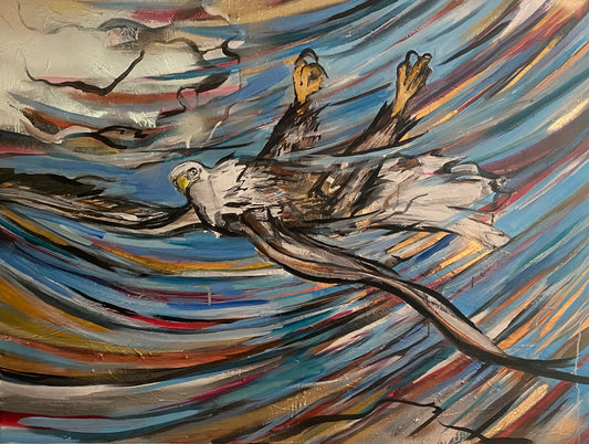"Swept off feet and ready to fly!" (3x4ft mixed media on canvas)