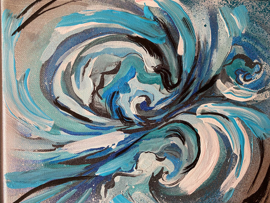 "Joining, Multiplying Waves" (9.5 x 11.5in) Canvas set in floater frame